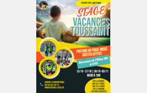 Stage Toussaint vacances Scolaires U6 à U13 ( Filles et Garçons) du 30/10 au 03/11/2023