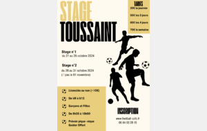 Stage Toussaint vacances Scolaires U6 à U13 ( Filles et Garçons) du 21 au 25/10/2024  